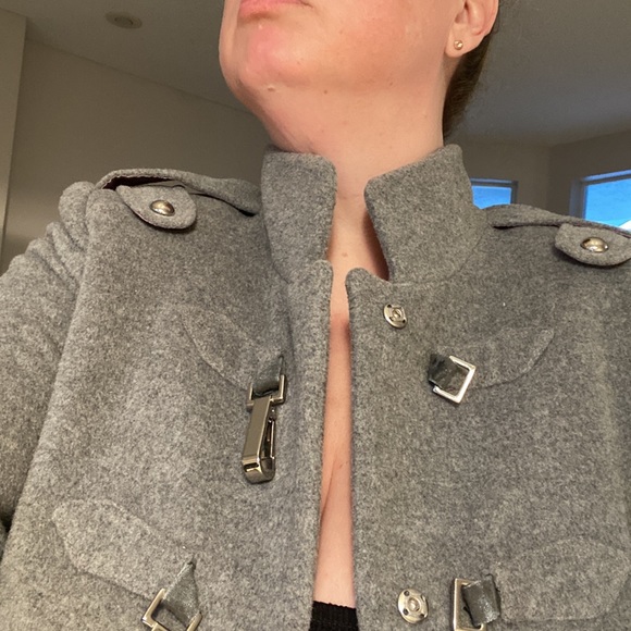 Vintage LL COLLEZIONI ITALIA Military Decorative Clasps Heather Grey Coat - Picture 3 of 11